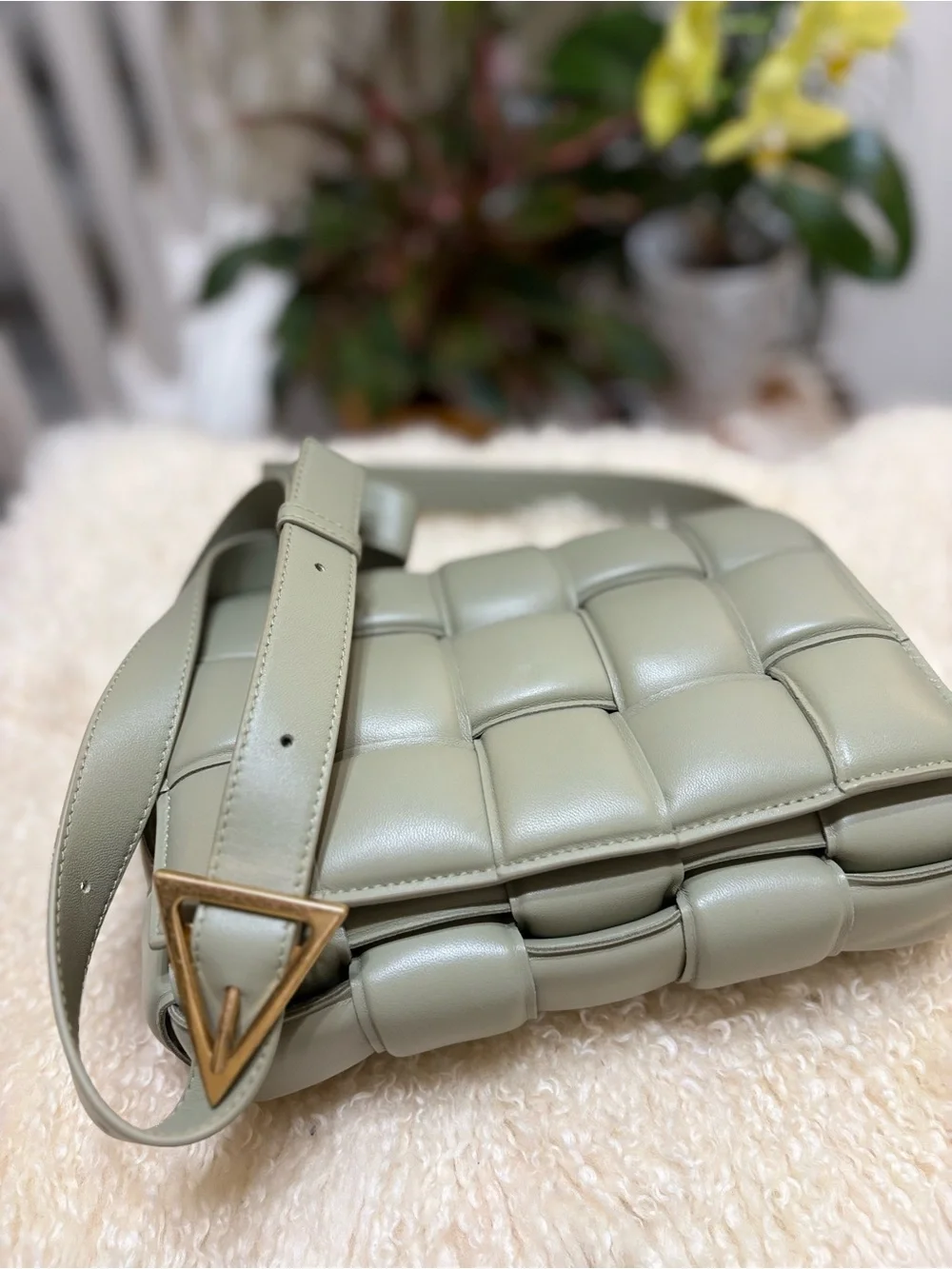 Bottega Veneta Padded Cassette Intrecciato Crossbody in Sage Green